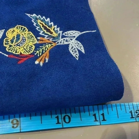 [XS]Zara  Women Faux Suede Floral Embroidered Cropped Blue Tutleneck Blouse - Picture 11 of 12